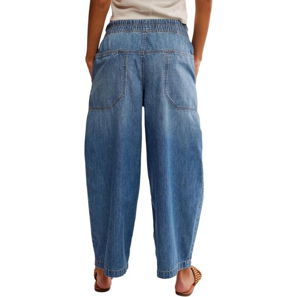 Wide Leg Jeans Women Casual Cropped Boyfriend Denim Ankle Pants Pockets - Picture 2 of 8